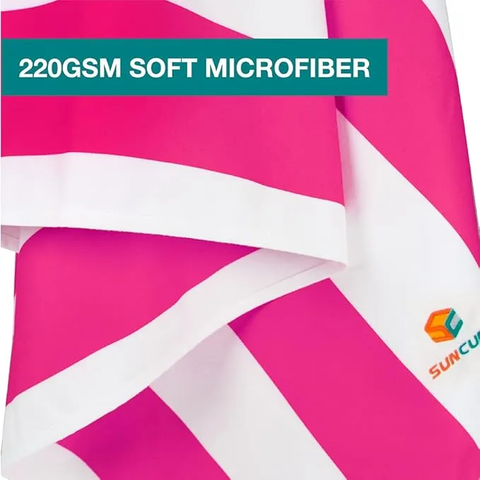 SUN CUBE Microfiber Beach Towel, Quick Dry Sand Free Beach Towel, Lightweight, Compact for Travel Swim Sports Camping, Packable Sand Resistant Towel Adult, Pink 60x30 Inches