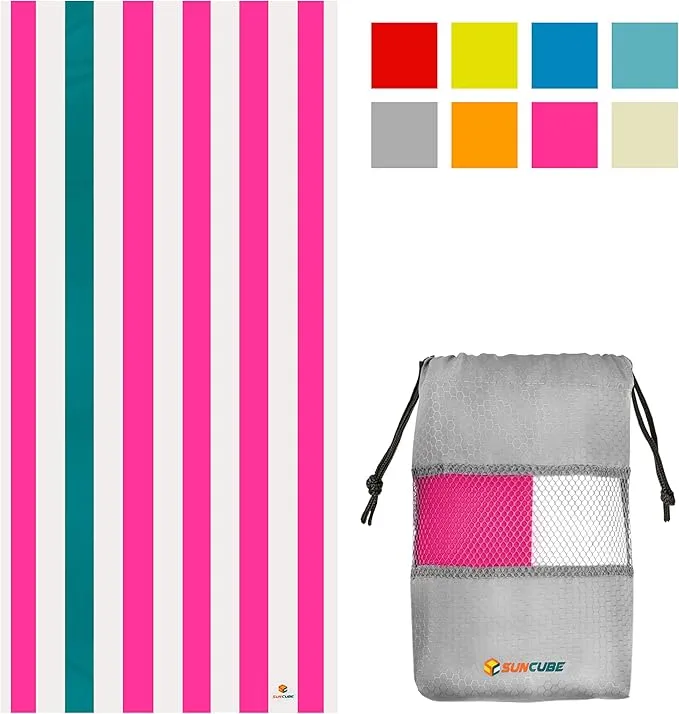 SUN CUBE Microfiber Beach Towel, Quick Dry Sand Free Beach Towel, Lightweight, Compact for Travel Swim Sports Camping, Packable Sand Resistant Towel Adult - Pink 78x35 Inches