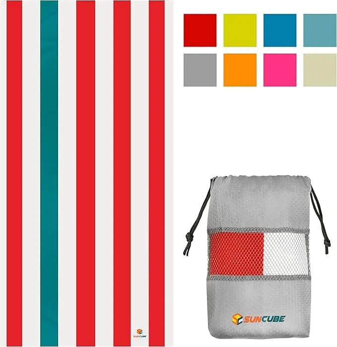 SUN CUBE Microfiber Beach Towel, Quick Dry Sand Free Beach Towel, Lightweight, Compact for Travel Swim Sports Camping, Packable Sand Resistant Towel Adult, Red 60x30 Inches