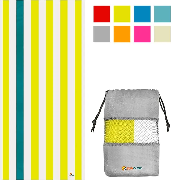 SUN CUBE Microfiber Beach Towel, Quick Dry Sand Free Beach Towel, Lightweight, Compact for Travel Swim Sports Camping, Packable Sand Resistant Towel Adult - Yellow 78x35 Inches