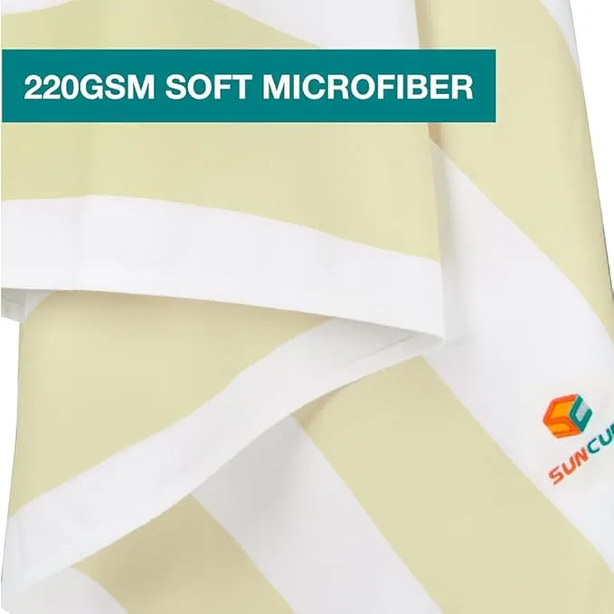 SUN CUBE Microfiber Sand Free Beach Towel - Quick Dry Fast Absorbent Lightweight Towel for Travel Beach Swim Pool Camping Packable Compact Oversized Towel, Sand Resistant - Beige Cream, 60x30 Inches