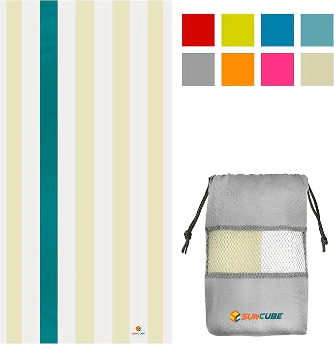 SUN CUBE Microfiber Sand Free Beach Towel - Quick Dry Fast Absorbent Lightweight Towel for Travel Beach Swim Pool Camping Packable Compact Oversized Towel, Sand Resistant - Beige Cream, 60x30 Inches