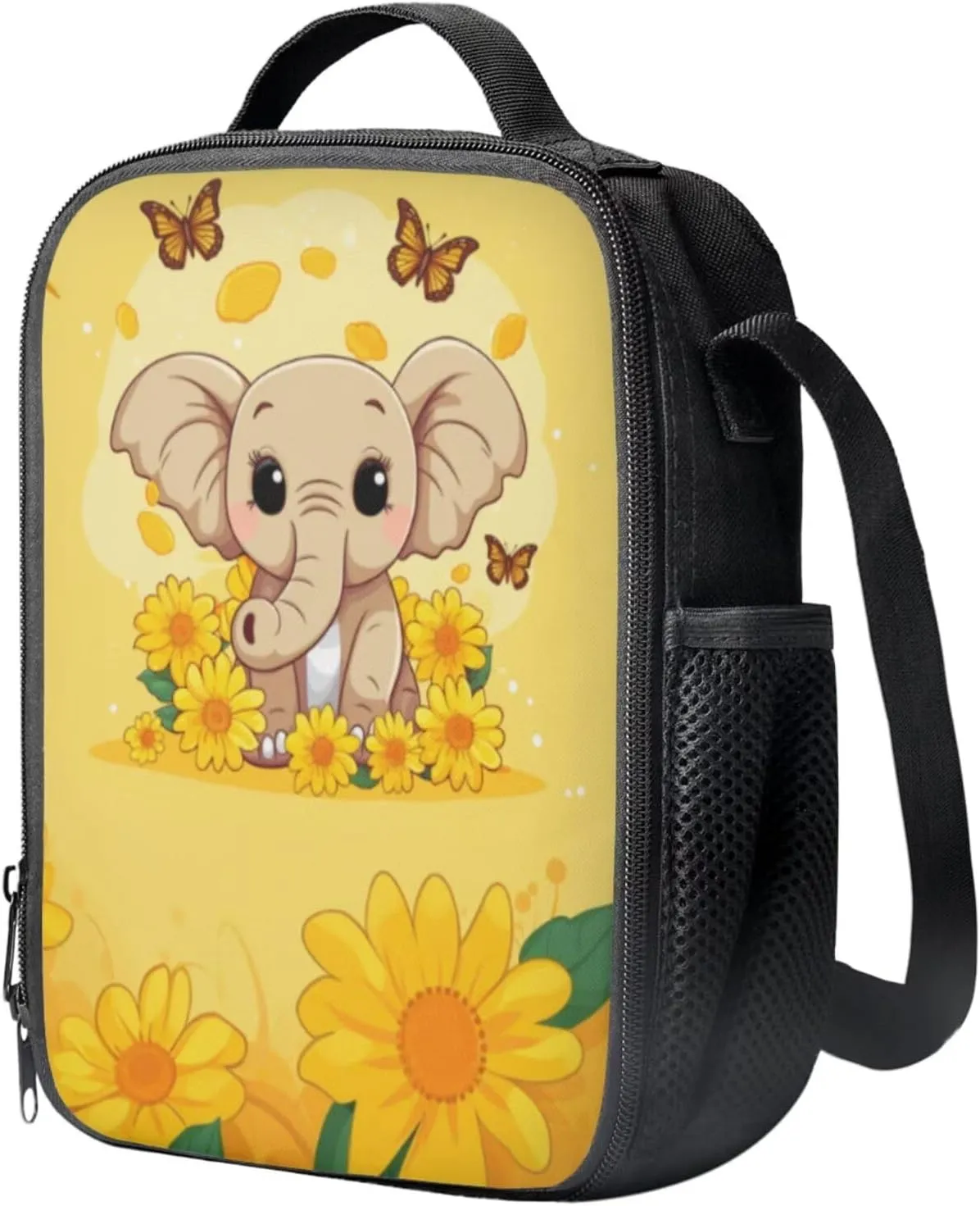 Sunflower Elephant Backpack for Girls Kids Backpack with Lunch Box and Soft Pencil Pouch 3 Pcs Set 15" Large Capacity Bookbag with Front Pocket for School Sturdy Kindergarten School Bag