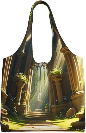 Sunlit Sanctuary Print Canvas Tote Bag for Women, Large Capacity Casual Shoulder Handbags for Work Travel Shopping