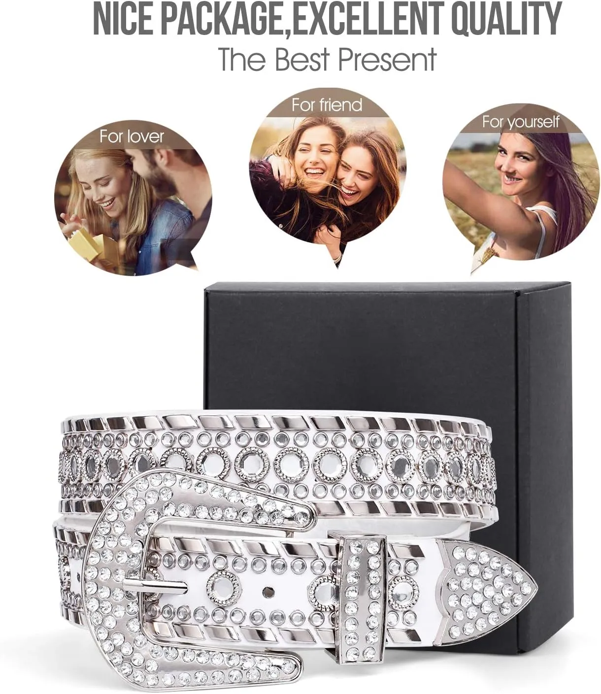 SUOSDEY Rhinestone Belt for Men Women Western Cowboy Cowgirl Bling Studded Leather Belt for Jeans Pants