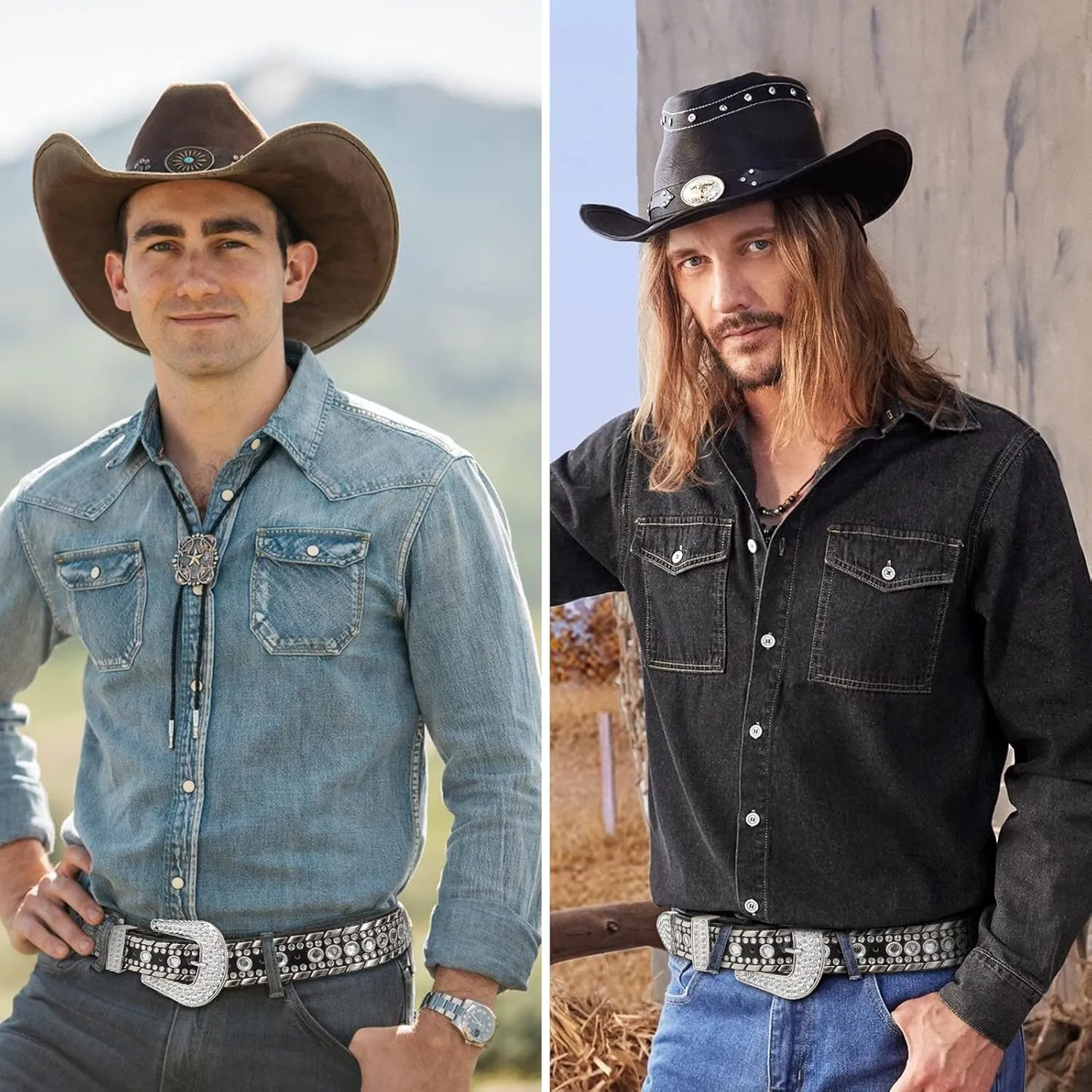 SUOSDEY Rhinestone Belt for Men Women Western Cowboy Cowgirl Bling Studded Leather Belt for Jeans Pants