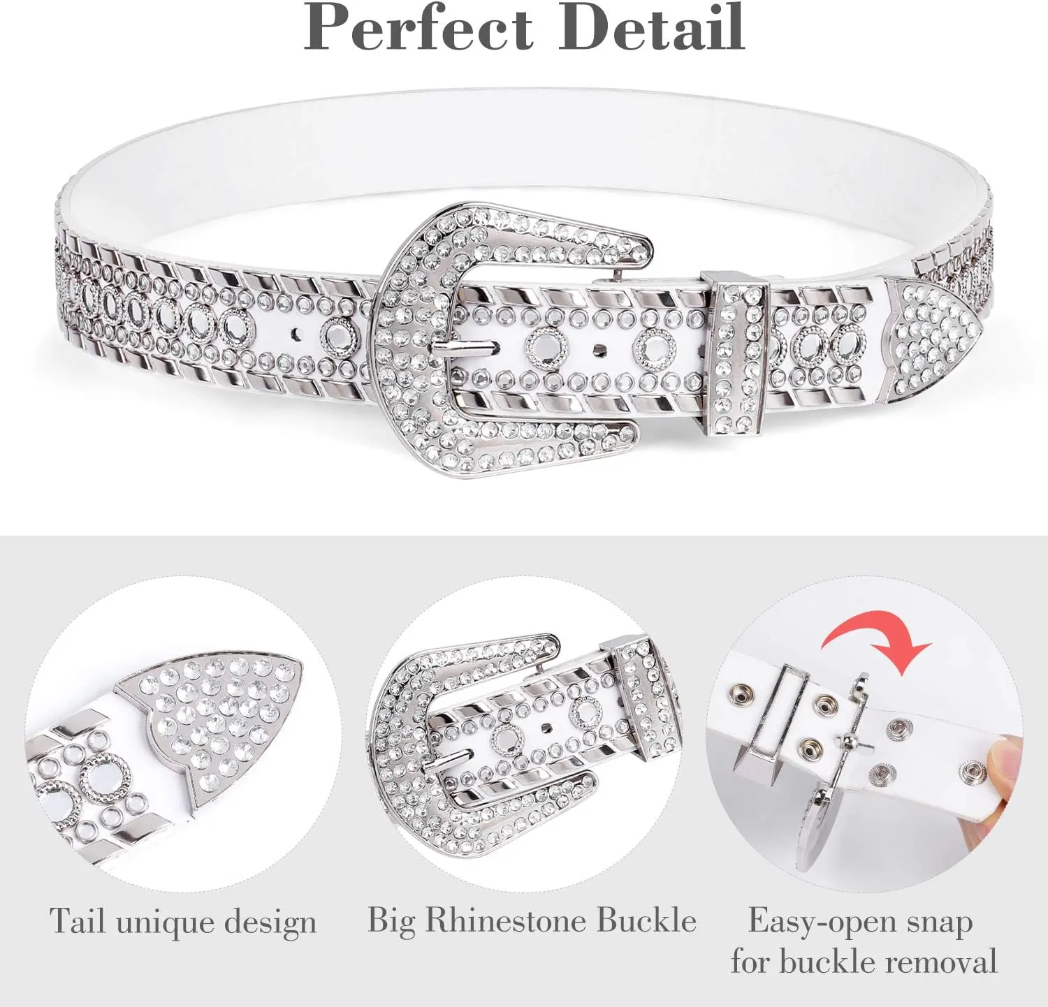 SUOSDEY Rhinestone Belt for Men Women Western Cowboy Cowgirl Bling Studded Leather Belt for Jeans Pants