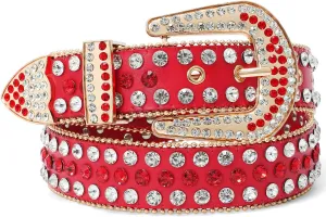 SUOSDEY Rhinestone Belt for Men Women Western Cowboy Cowgirl Bling Studded Leather Belt for Jeans Pants