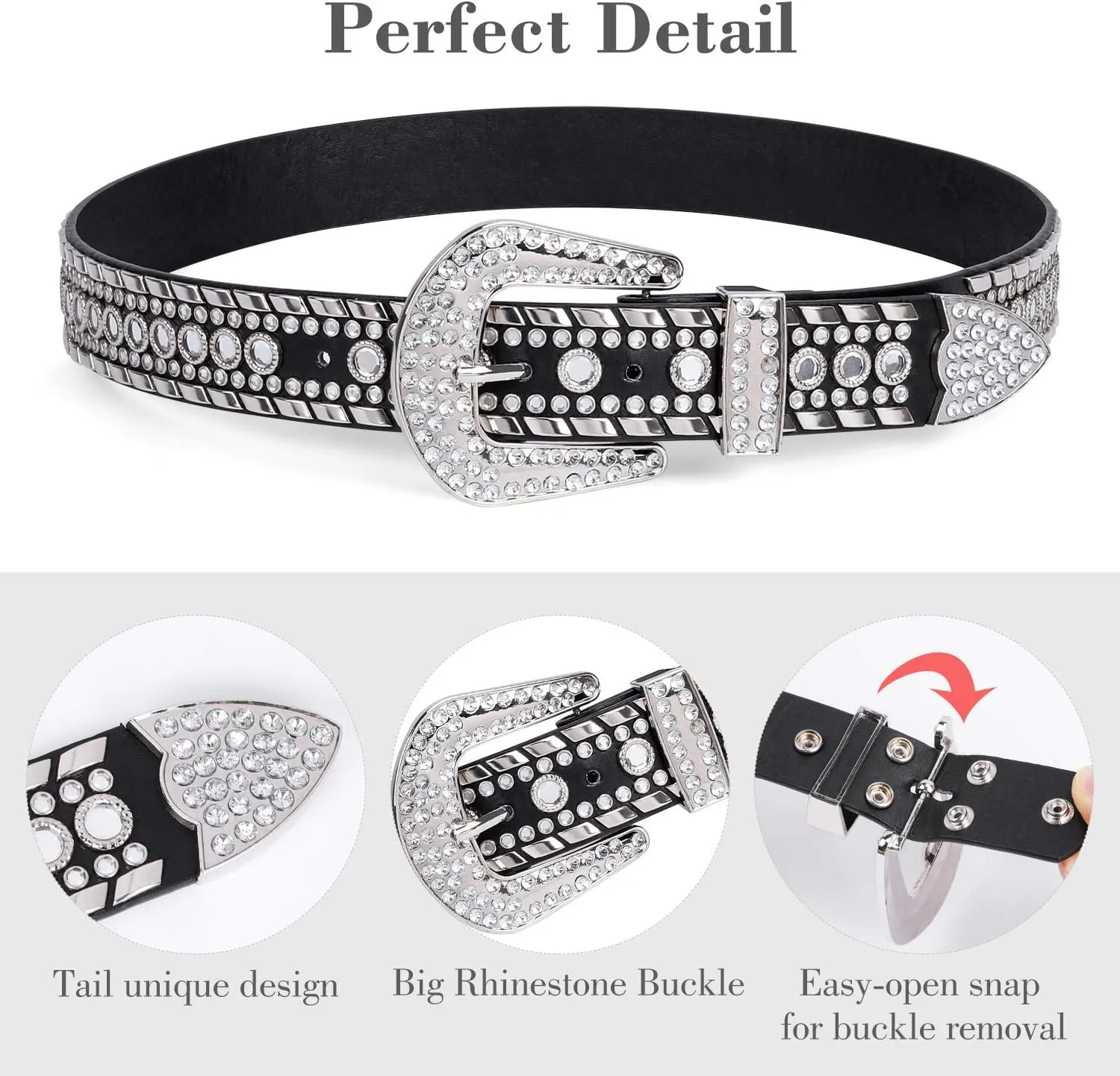 SUOSDEY Rhinestone Belt for Men Women Western Cowboy Cowgirl Bling Studded Leather Belt for Jeans Pants