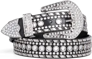 SUOSDEY Rhinestone Belt for Men Women Western Cowboy Cowgirl Bling Studded Leather Belt for Jeans Pants