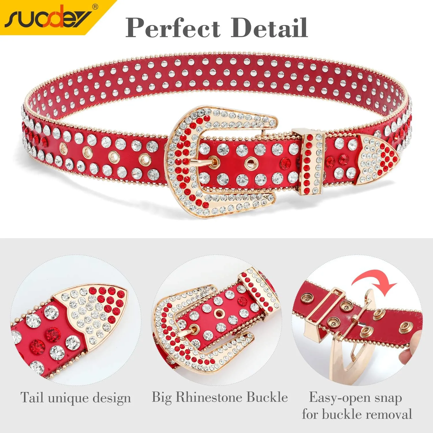 SUOSDEY Rhinestone Belt for Men Women Western Cowboy Cowgirl Bling Studded Leather Belt for Jeans Pants