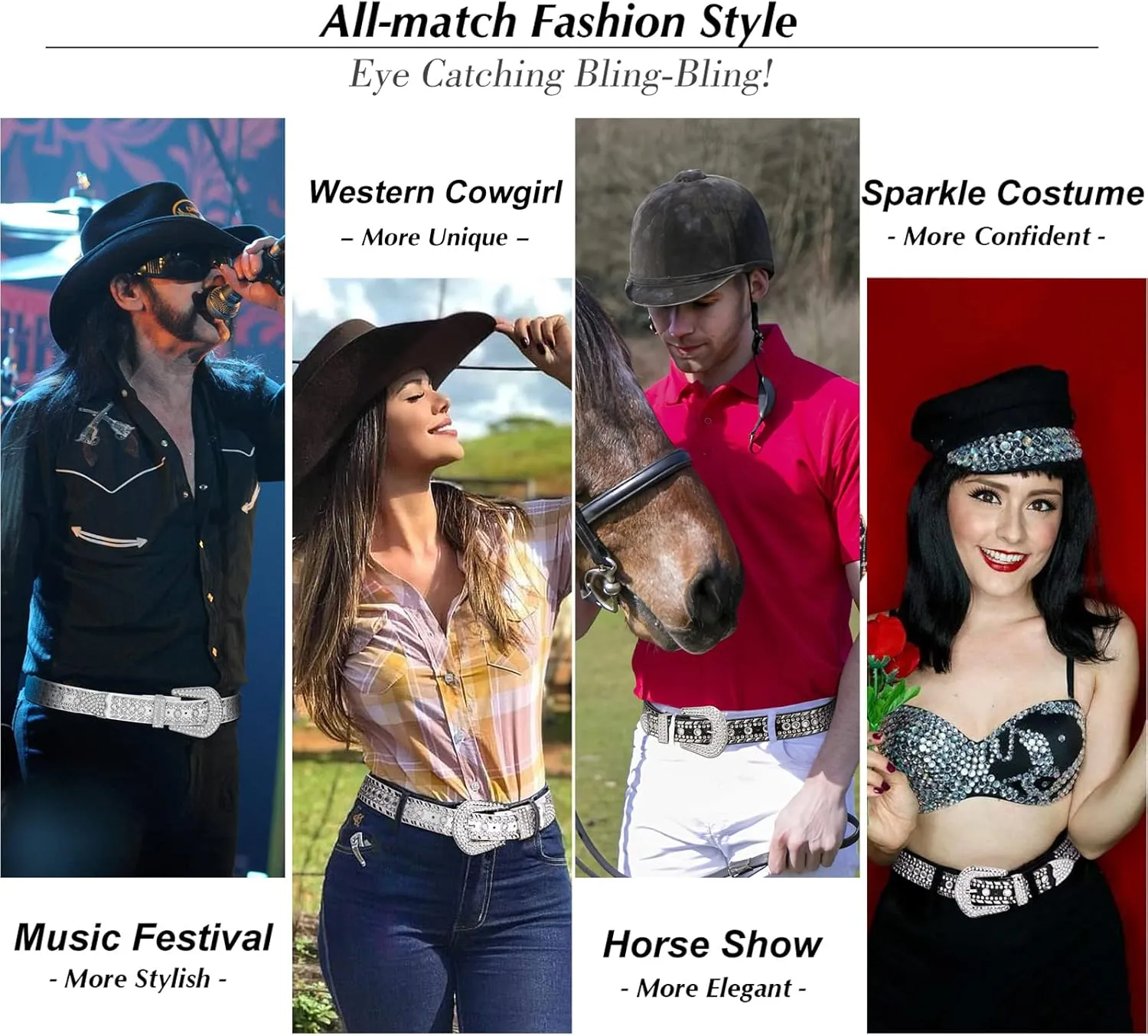 SUOSDEY Rhinestone Belt for Men Women Western Cowboy Cowgirl Bling Studded Leather Belt for Jeans Pants