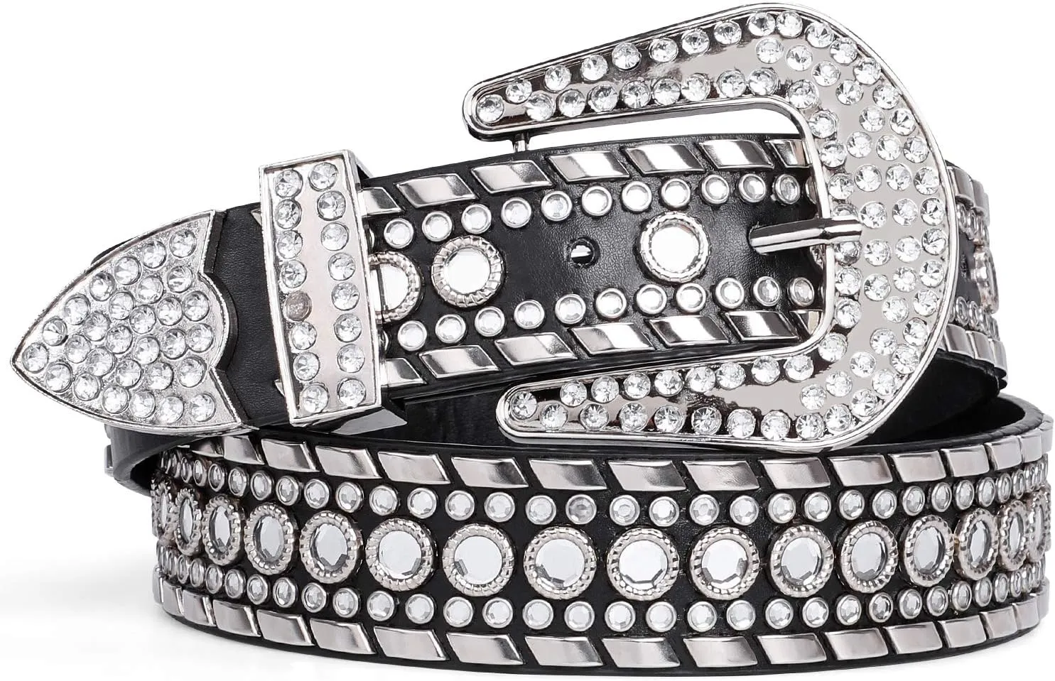 SUOSDEY Rhinestone Belt for Men Women Western Cowboy Cowgirl Bling Studded Leather Belt for Jeans Pants