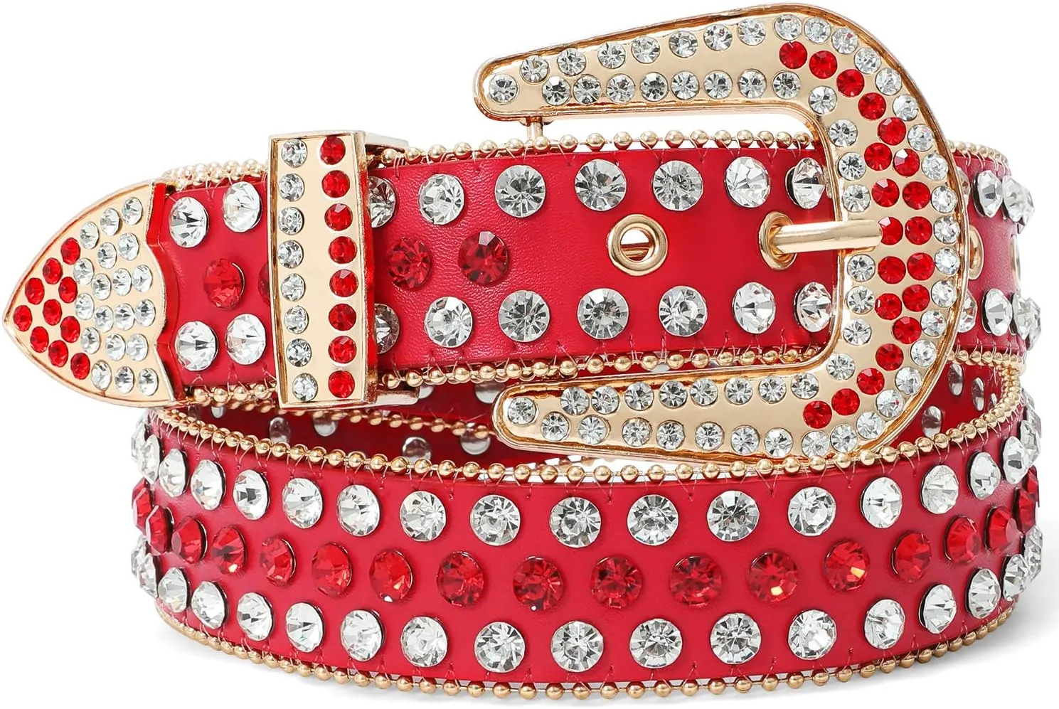SUOSDEY Rhinestone Belt for Men Women Western Cowboy Cowgirl Bling Studded Leather Belt for Jeans Pants