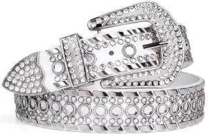 SUOSDEY Rhinestone Belt for Men Women Western Cowboy Cowgirl Bling Studded Leather Belt for Jeans Pants