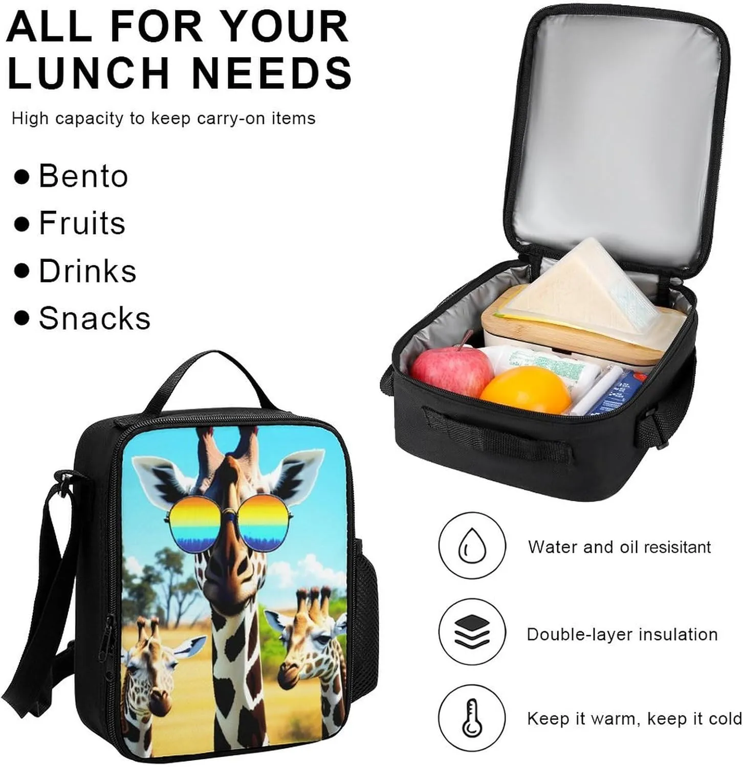 Supdreamc Crazy Cool Giraffe Art Backpack Sets Daypack 3 Piece Multipurpose Backpack Lunch Bag Pencil Case Big Capacity Carry On Bag, One Size