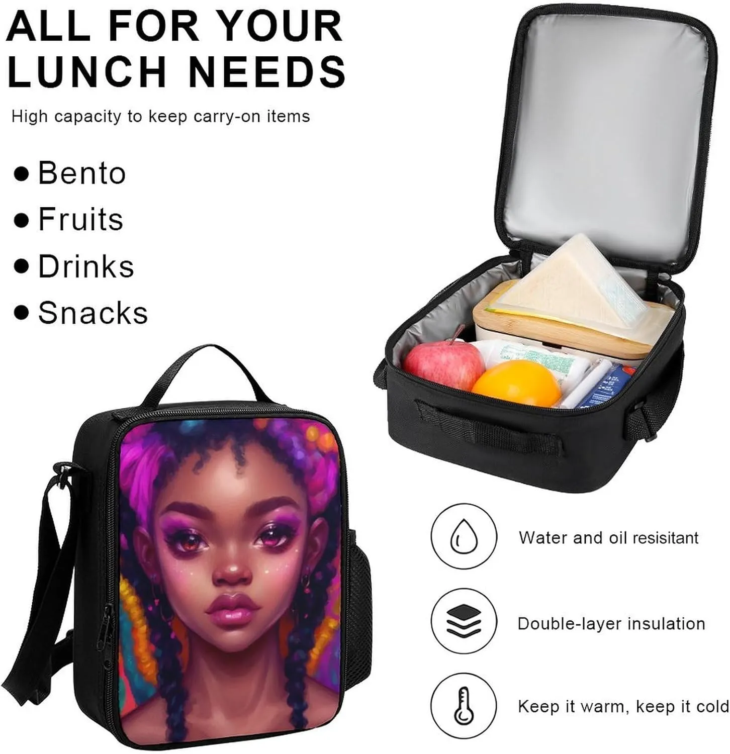 Supdreamc Travel Hiking Bag & Day Pack 3 Piece Daypack Climbing Shoulder Bag Large Capacity Backpack African American Women Black Women Ethnic Art College Bookbag for Adults