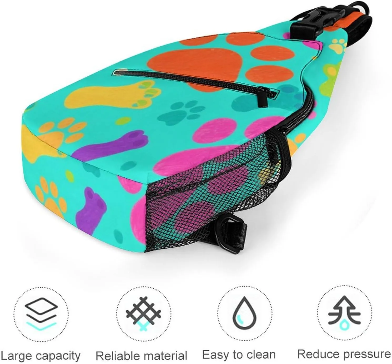 Supdreamc Ultra Lightweight Sling Bag Backpack Shoulder Crossbody Chest Pack Anti-Theft Multipurpose Bag for Outdoor Cycling Hiking Travel (Colorful Dog Bones Paw Prints)