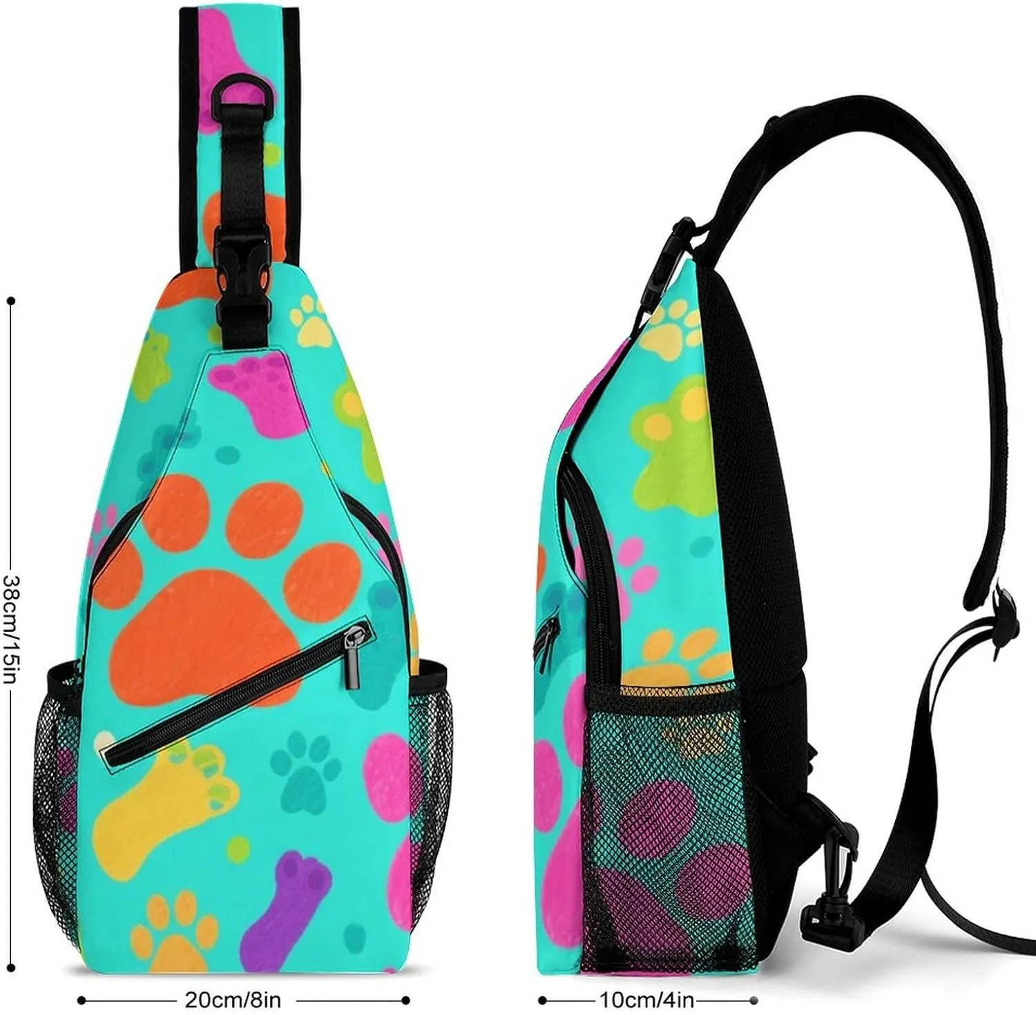 Supdreamc Ultra Lightweight Sling Bag Backpack Shoulder Crossbody Chest Pack Anti-Theft Multipurpose Bag for Outdoor Cycling Hiking Travel (Colorful Dog Bones Paw Prints)