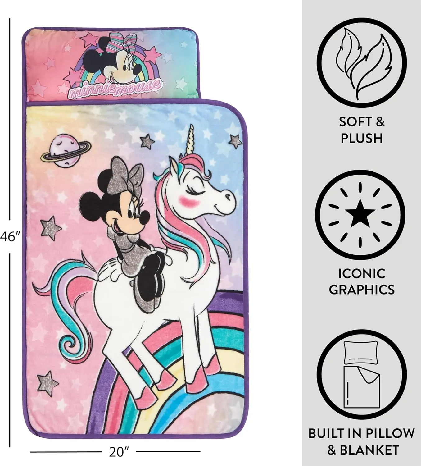 Super Soft Plush Toddler Quilted Nap Mat with Built in Blanket and Pillow