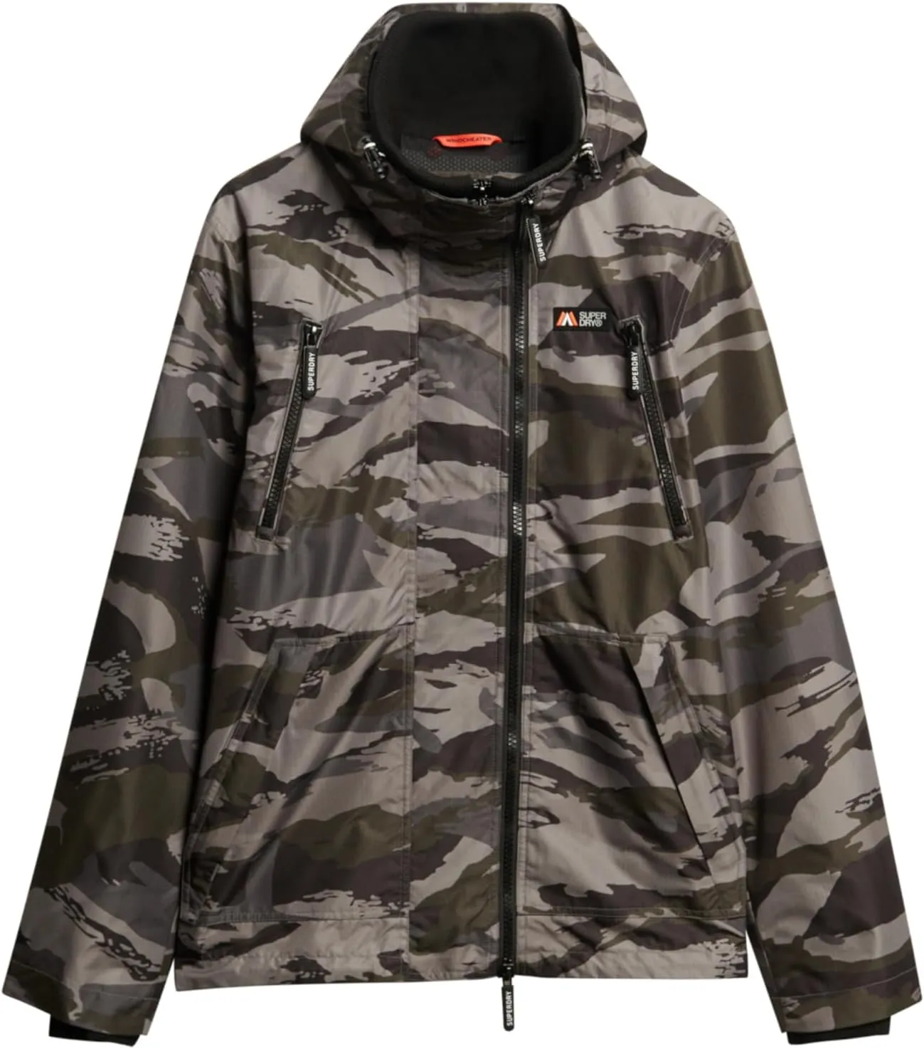 Superdry Men's Hooded Mountain Windbreaker Jacket, Dark Grey Tiger Camo