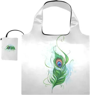susiyo Colorful Peacock Feather Foldable Reusable Grocery Shopping Tote Bag Heavy Duty Eco-friendly Travel Recycle Shoulder Bag Folding to fits in Pocket for Women Men