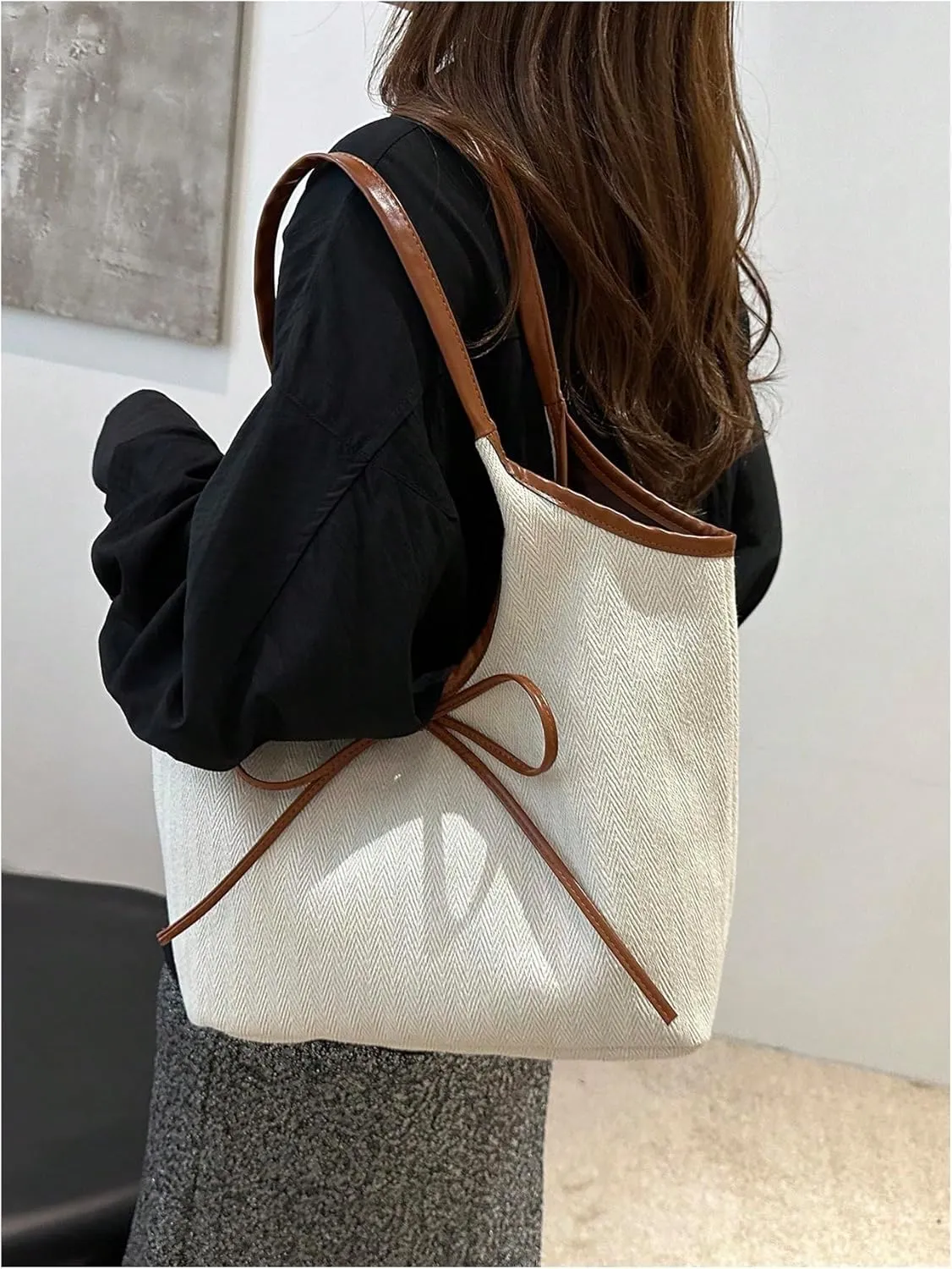 SweatyRocks Women's Bow Tote Bag Top Handle Large Capacity Shopping Shoulder Handbags