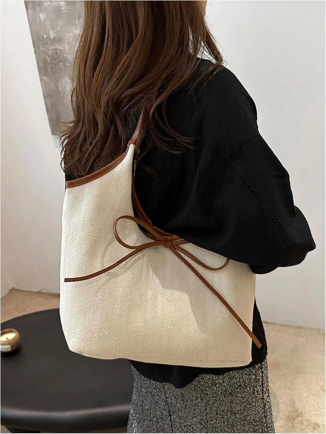 SweatyRocks Women's Bow Tote Bag Top Handle Large Capacity Shopping Shoulder Handbags