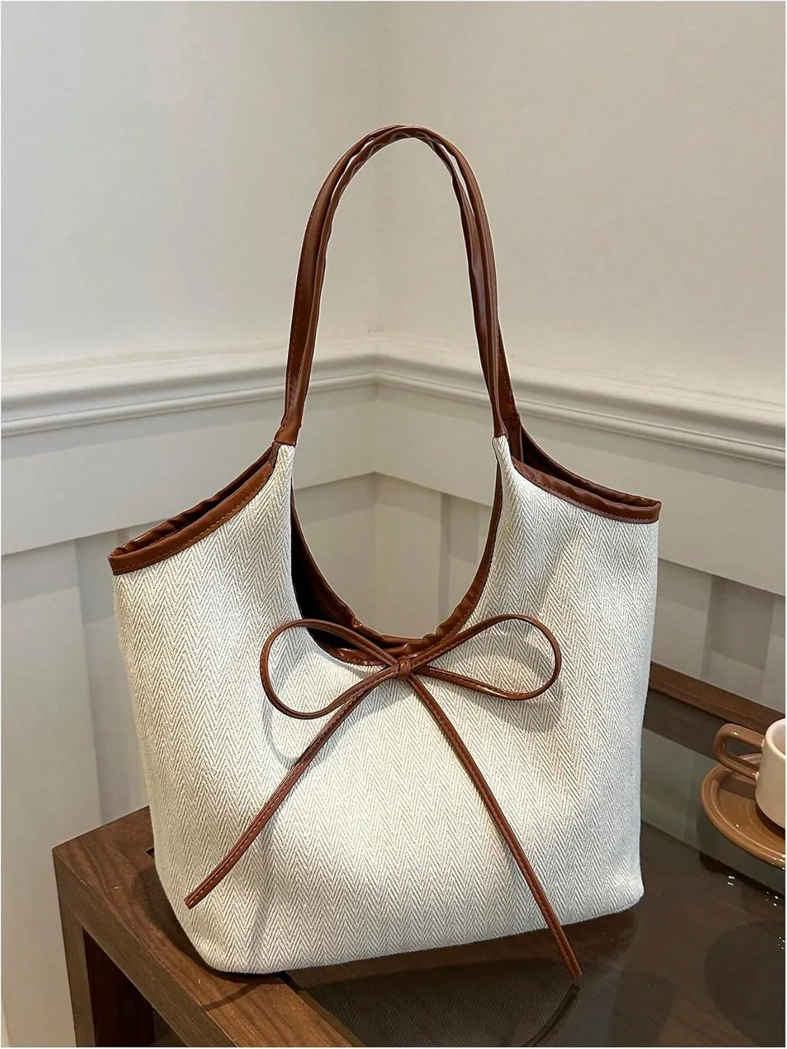 SweatyRocks Women's Bow Tote Bag Top Handle Large Capacity Shopping Shoulder Handbags