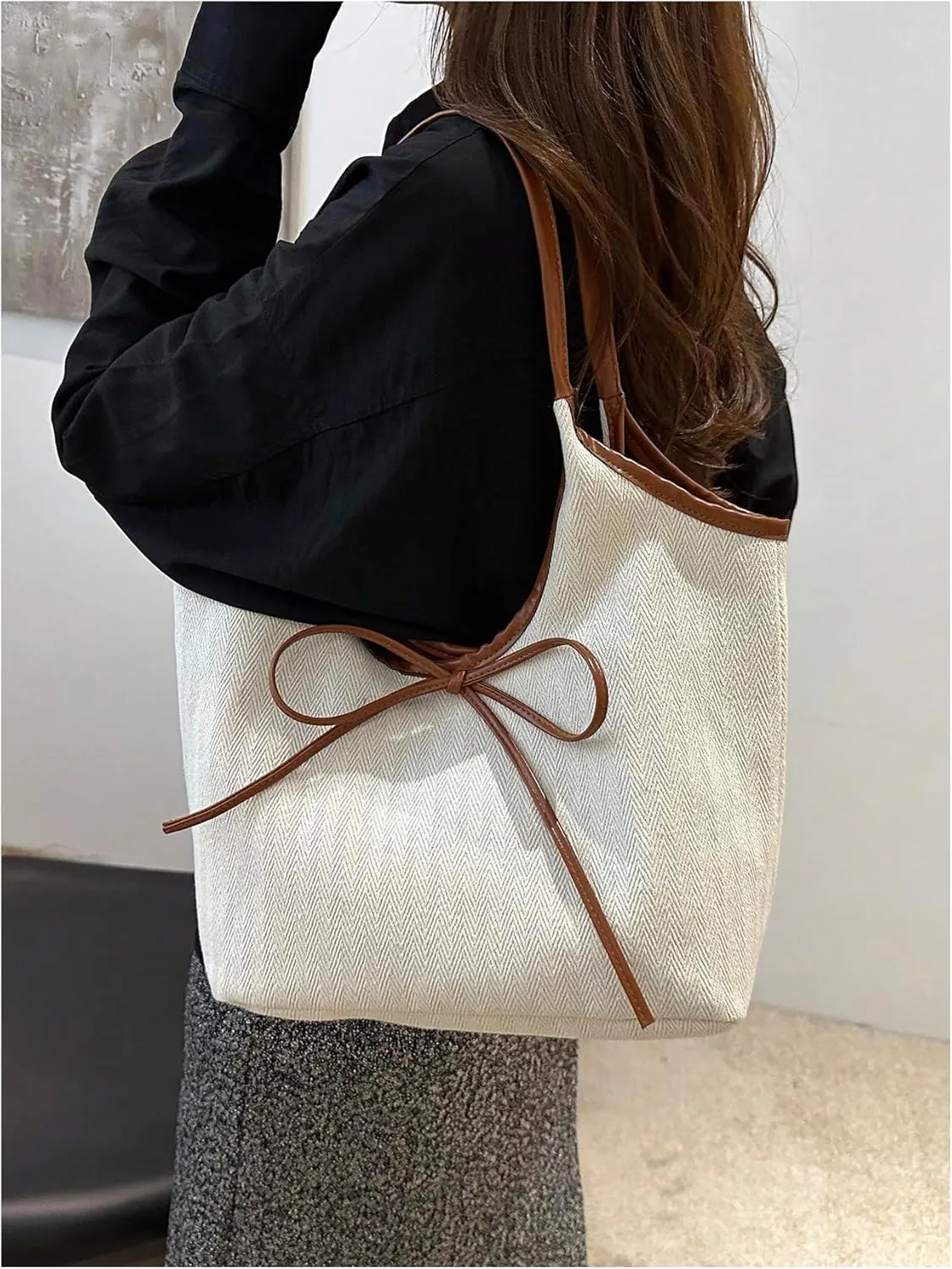 SweatyRocks Women's Bow Tote Bag Top Handle Large Capacity Shopping Shoulder Handbags