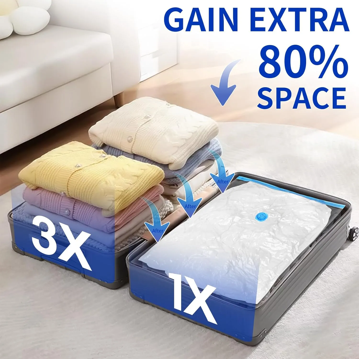 SZO 10 Pack Vacuum Storage Bags (5 Large/5 Medium),Durable & Reusable Storage Bags,Vacuum Seal Bags For Clothing Travel, Space Saver Bags For Luggage, Blankets,Bedding,Moving Bags（No Pump Include）