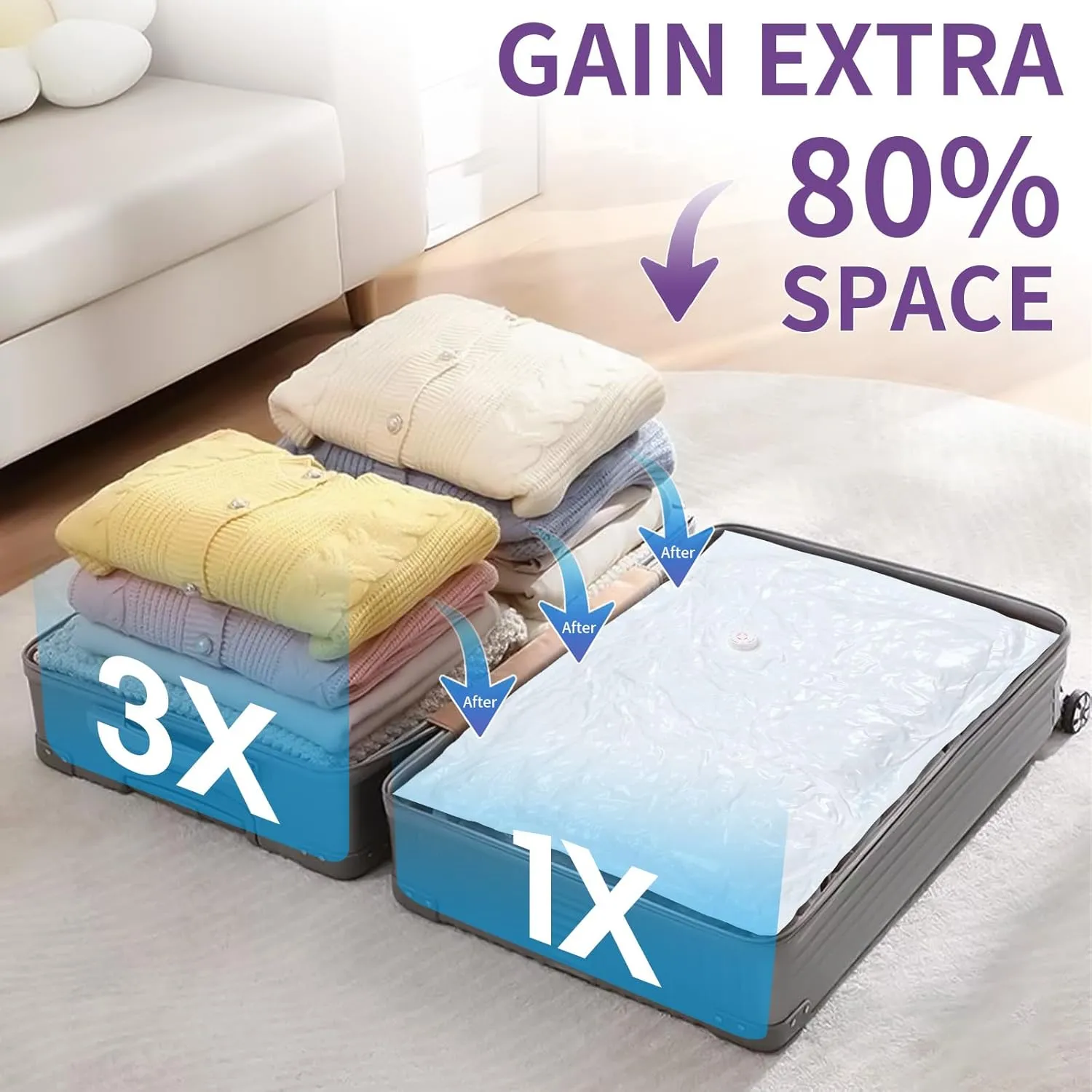 SZO 25 Pack Vacuum Storage Bags With Electric Air Pump,(5 Jumbo/5 Large/5 Medium/5 Small/5 Roll Up Bags) Vacuum Seal bags For Clothing, Space Saver Bags For Luggage, Blankets, Bedding, Moving