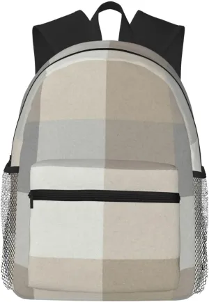 Tan, Gray, And Ivory Plaid Lightweight Packable Backpack Travel Casual Hiking Daypack Foldable Backpack For Men Women