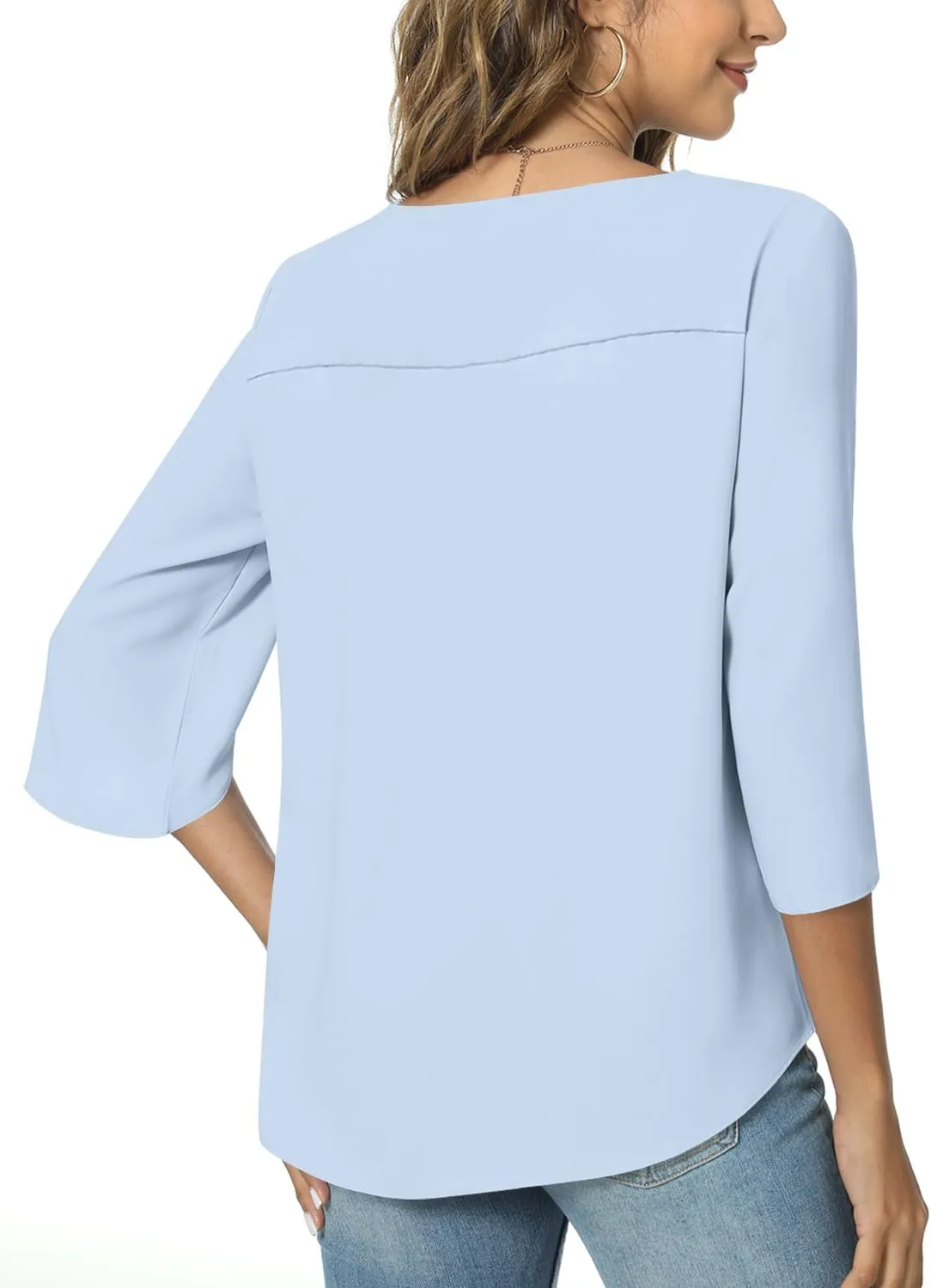 TAOHUADAO Womens 2025 Summer 3/4 Sleeve Tunic Tops Chiffon Work Blouse V-Neck Dressy Casual Shirt
