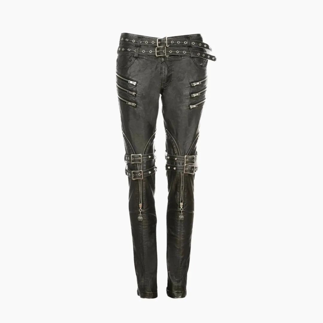 Tatiana Black Leather Studs Biker Pants