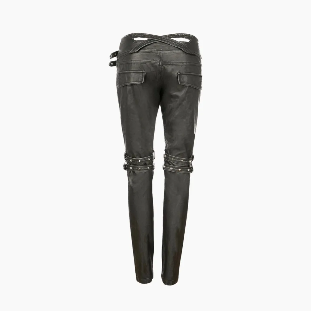 Tatiana Black Leather Studs Biker Pants