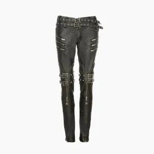 Tatiana Black Leather Studs Biker Pants