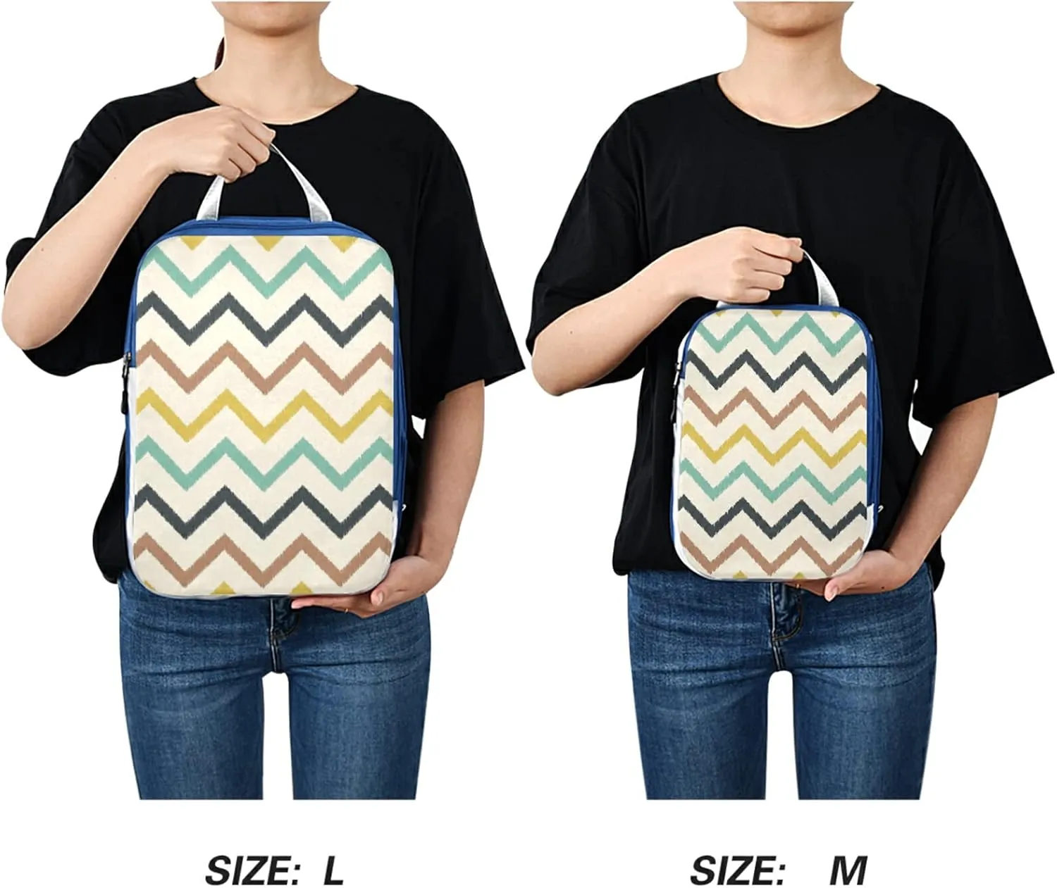 Teal, Aqua and Yellow Chevron Seamless Stripes 3 Set Packing Cubes, Travel Packing Organizers for Suitcases, Waterproof Check Oxford Toiletry Compression Luggage Storage Bag