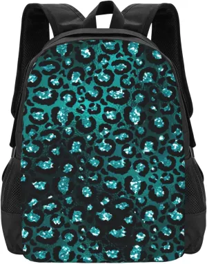 Teal Ombre Black Glam Glitter Leopard Spots Lightweight Packable Backpack Travel Casual Hiking Daypack Foldable Backpack For Men Women