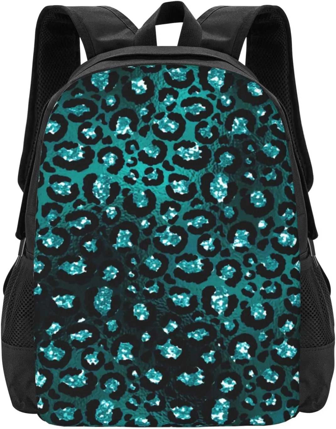 Teal Ombre Black Glam Glitter Leopard Spots Lightweight Packable Backpack Travel Casual Hiking Daypack Foldable Backpack For Men Women