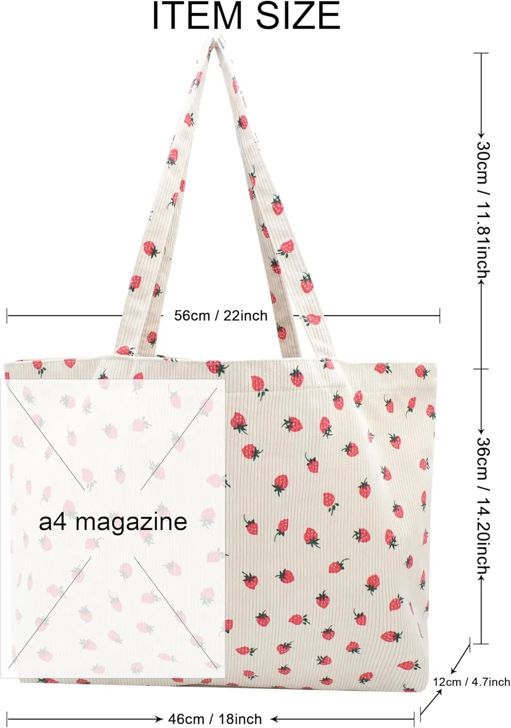 TeeYee Women's Corduroy Tote Bag Large Capacity Shoulder Bag Handbag Leisure Shopping Bag with 3 Snaps