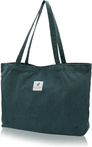 TeeYee Women's Corduroy Tote Bag Large Capacity Shoulder Bag Handbag Leisure Shopping Bag with 3 Snaps