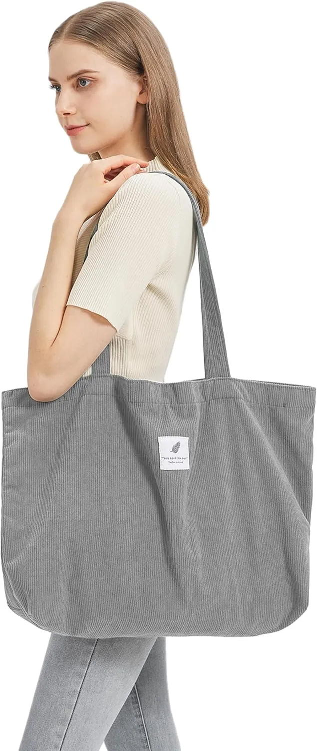 TeeYee Women's Corduroy Tote Bag Large Capacity Shoulder Bag Handbag Leisure Shopping Bag with 3 Snaps