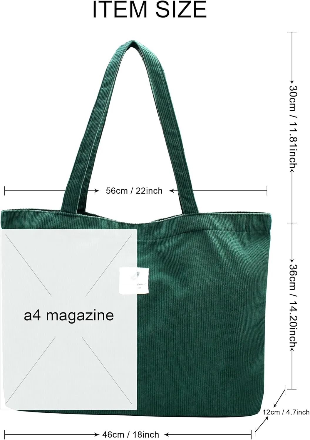 TeeYee Women's Corduroy Tote Bag Large Capacity Shoulder Bag Handbag Leisure Shopping Bag with 3 Snaps