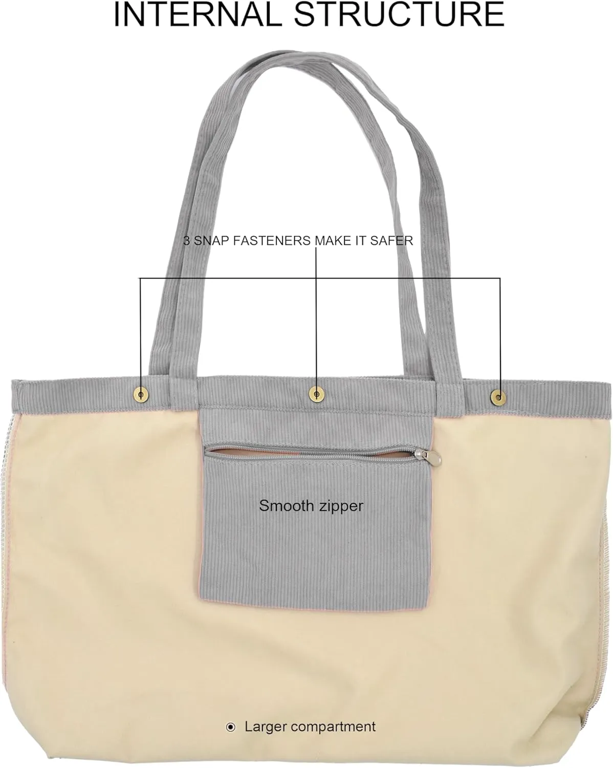 TeeYee Women's Corduroy Tote Bag Large Capacity Shoulder Bag Handbag Leisure Shopping Bag with 3 Snaps