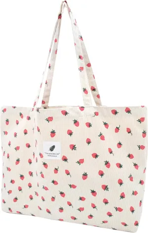 TeeYee Women's Corduroy Tote Bag Large Capacity Shoulder Bag Handbag Leisure Shopping Bag with 3 Snaps