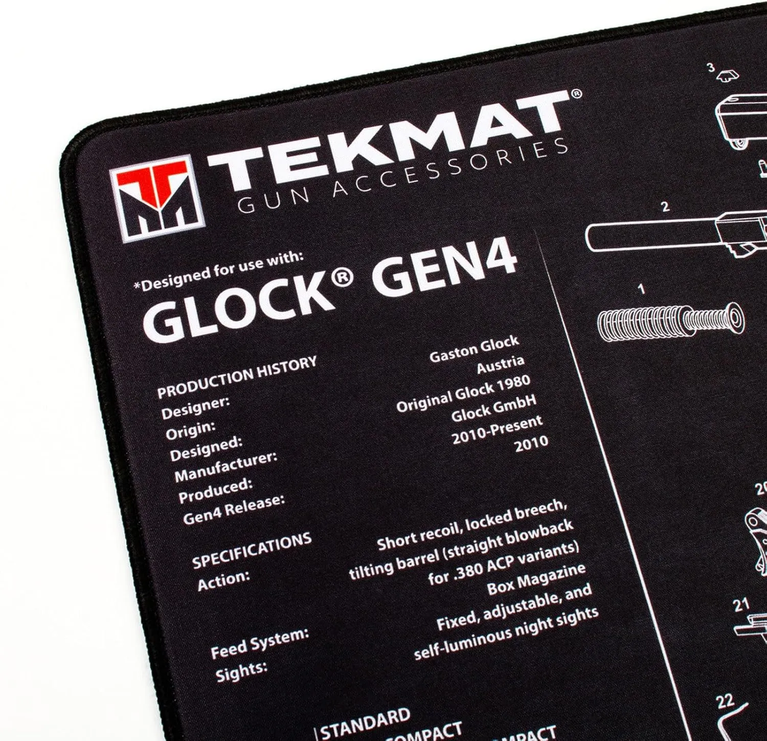 TekMat Ultra 20 Premium 15" X 20" - 1/4" Thick Oil Resistant Non-Slip Waterproof Stitched Edges Handgun Cleaning Mat for Use with Glock