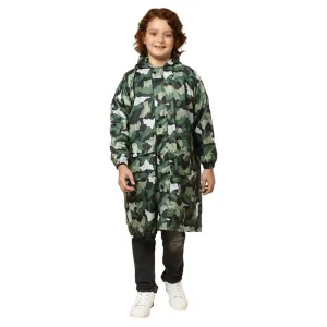 THE CLOWNFISH Archie Series Kids Waterproof PVC Longcoat with Adjustable Hood & Extra Space for Backpack/Schoolbag Holding. Plastic Pouch. Kid Age-6-7 years (Size-30-Green)