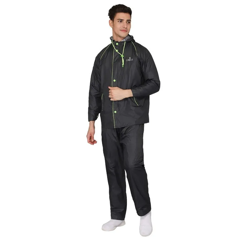 THE CLOWNFISH Rain Coat for Men Waterproof for Bike Reversible Double Layer with Hood Raincoat for Men. Set of Top and Bottom Packed in a Storage Bag Captain Pro Series (Grey, XXXX-Large)