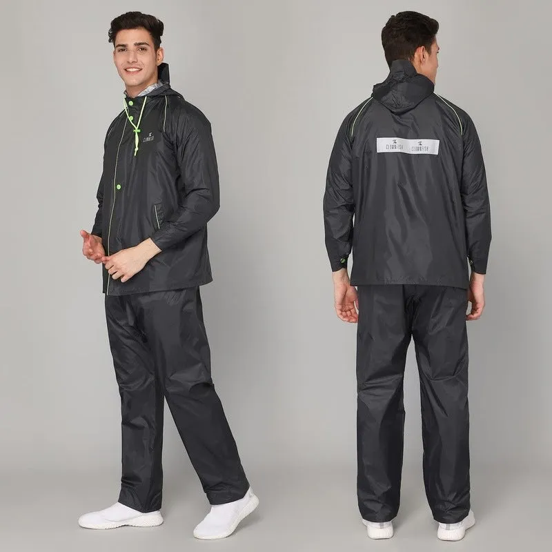THE CLOWNFISH Rain Coat for Men Waterproof for Bike Reversible Double Layer with Hood Raincoat for Men. Set of Top and Bottom Packed in a Storage Bag Captain Pro Series (Grey, XXXX-Large)